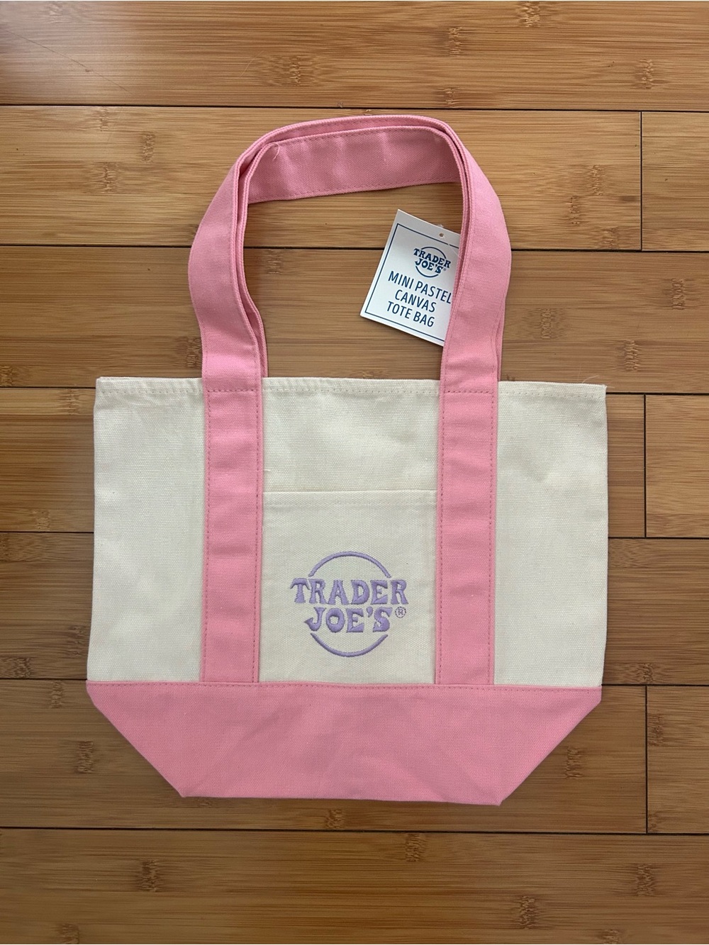 Trader Joe’s Mini Pastel Canvas Tote Bag - Pink & Cream